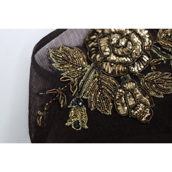 Karishma Indian Gown Size Medium Brown with Gold Floral Beading - Picture 3 of 16